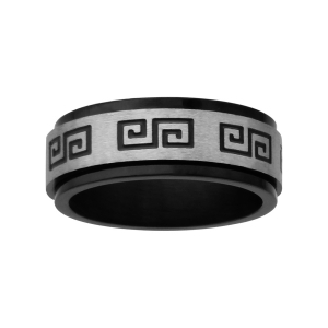 ALLIANCE ANTI STRESS ACIER ET PVD NOIR MOTIF GREC NOIR