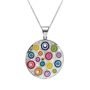 COLLIER  ACIER STELLA MIA ROND MOTIF ROND AVEC NACRE EN 45 CM + 10 CM