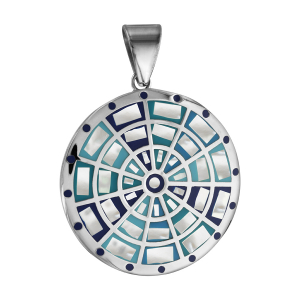 PENDENTIF ACIER STELLA MIA ROND MOTIF DEGRADE BLEU AVEC NACRE