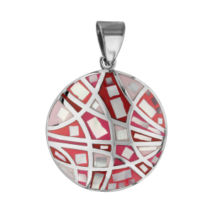 PENDENTIF ACIER STELLA MIA RESINE ROND BOMBE DEGRADE ROSE AVEC NACRE