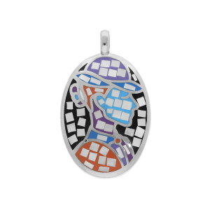 PENDENTIF ACIER STELLA MIA OVALE VISAGE MULTI COULEURS ET NACRE