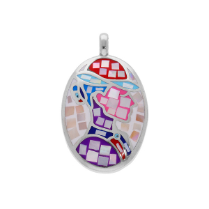 PENDENTIF ACIER STELLA MIA OVALE VISAGE MULTI COULEURS ROSE ET VIOLET AVEC NACRE