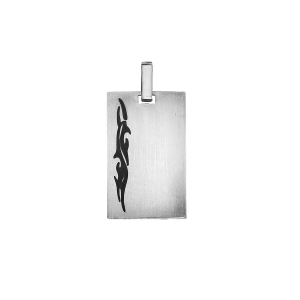 PENDENTIF ACIER PLAQUE GI 18X27 MOTIF TRIBAL NOIR SUR COTE
