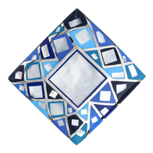 PENDENTIF ACIER CARRE STELLA MIA DEGRADE DE BLEU ET NACRE BLANCHE