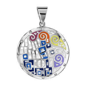 PENDENTIF ACIER RONDE STELLA MIA MULTI COULEUR ET NACRE BLANCHE