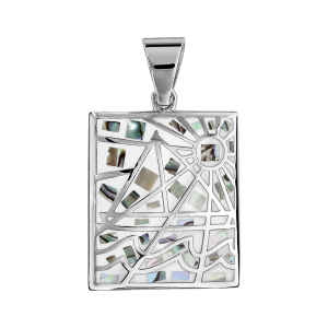 PENDENTIF ACIER RECTANGULAIRE STELLA MIA DEGRADE BLANC A L'INTERIEUR ET NACRE BLANCHE