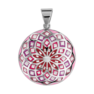 PENDENTIF ACIER ROND STELLA MIA DEGRADE ROSE ET NACRE BLANCHE