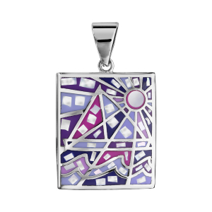 PENDENTIF ACIER RECTANGULAIRE STELLA MIA DEGRADE ROSE ET VIOLET ET NACRE BLANCHE