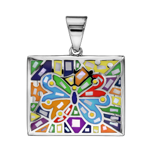 PENDENTIF STELLA MIA ACIER ET NACRE FORME RECTANGULAIRE PAPILLON MULTI COULEUR