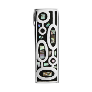PENDENTIF ACIER ET NACRE STELLA MIA FORME RECTANGULAIRE NOIR