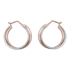 BOUCLES D'OREILLES CREOLES DOUBLES BICOLORE ROSE