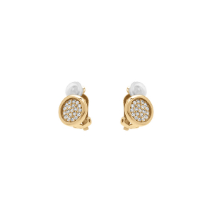 BOUCLES D'OREILLES CLIP LAITON DORÉ ROND OXYDES BLANCS SERTIS