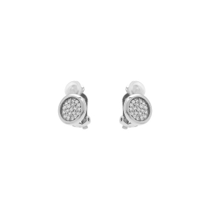 BOUCLES D'OREILLES CLIP LAITON PLACAGE PALLADIUM ROND OXYDES BLANCS SERTIS