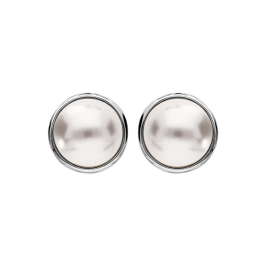 BOUCLES D'OREILLES CLIP LAITON PLACAGE PALLADIUM AVEC DEMI PERLE SYNTHETIQUE BLANCHE 10MM