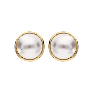 BOUCLES D'OREILLES CLIP LAITON DORÉ AVEC DEMI PERLE SYNTHETIQUE BLANCHE 10MM