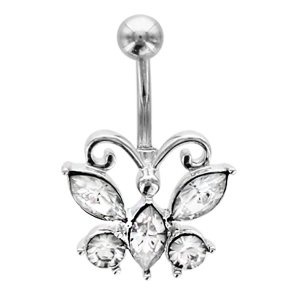 PIERCING NOMBRIL PAPILLON OXYDE BLANC