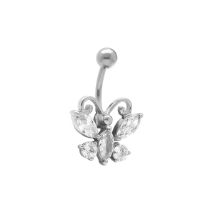 PIERCING NOMBRIL PAPILLON OXYDE BLANC