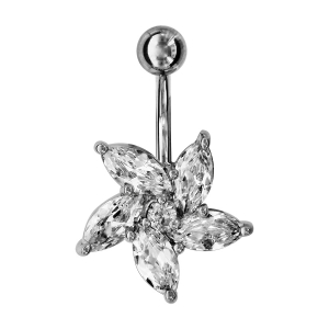 PIERCING NOMBRIL FLEUR PIERRES BLANCHES SYNTH