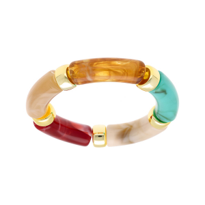 BRACELET EXTENSIBLE RÉSINE MULTI COULEURS ET RÉSINE DORÉ