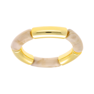 BRACELET EXTENSIBLE RÉSINE BLANCHE NACRÉ ET CYLINDRE DORÉ