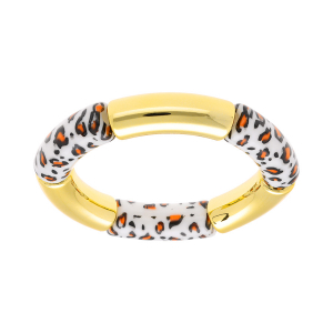 BRACELET EXTENSIBLE RÉSINE LEOPARD ET CYLINDRE DORÉ