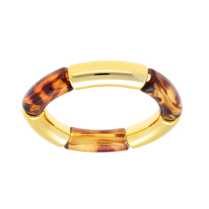 BRACELET EXTENSIBLE RÉSINE MARRON LEOPARD ET CYLINDRE DORÉ