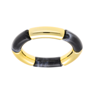 BRACELET EXTENSIBLE RÉSINE NOIRE ET CYLINDRE DORÉ