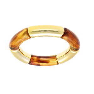 BRACELET EXTENSIBLE RÉSINE COULEUR AMBRE ET CYLINDRE DORÉ