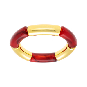 BRACELET EXTENSIBLE RÉSINE ROUGE ET CYLINDRE DORÉ