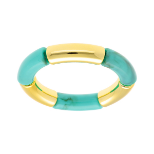 BRACELET EXTENSIBLE RÉSINE TURQUOISE ET CYLINDRE DORÉ