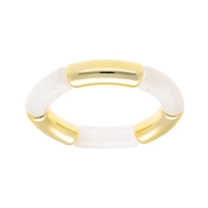 BRACELET EXTENSIBLE RÉSINE BLANCHE ET CYLINDRE DORÉ