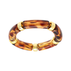 BRACELET EXTENSIBLE RÉSINE MARRON LÉOPARD  ET RÉSINE DORÉ