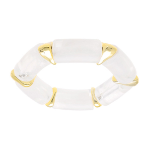 BRACELET EXTENSIBLE RÉSINE BLANCHE TRANSLUCIDE ET RÉSINE DORÉ