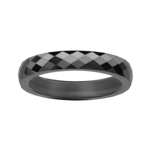 ALLIANCE 1/2 JONC 4MM CERAMIQUE NOIRE FACETTEE