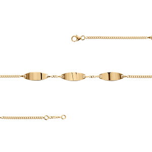 IDENTITE FEMME VERMEIL GOURMETTE 2MM 3 PLAQUES OVALES 19CM REGLABLE 18
