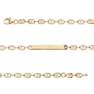 IDENTITE  VERMEIL PLAQUE DROITE MAILLE GRAIN DE CAFE FERMOIR MOUSQUETON 17CM