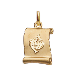 PENDENTIF ZODIAQUE PARCHEMIN POISSON  VERMEIL BRILLANT FOND SABLE