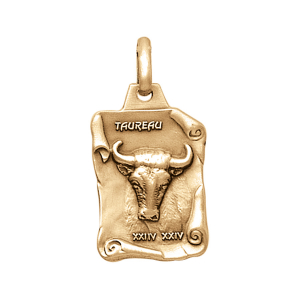PENDENTIF GRAND PARCHEMIN TAUREAU VIEIL VERMEIL MASSIF