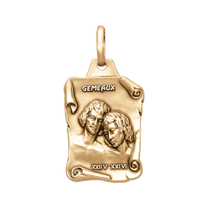 PENDENTIF GRAND PARCHEMIN GEMEAUX VIEIL VERMEIL MASSIF