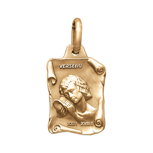 PENDENTIF GRAND PARCHEMIN VERSEAU VIEIL VERMEIL MASSIF