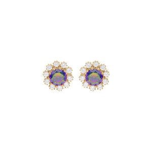 BOUCLES D'OREILLES TIGE  VERMEIL OXYDE ARC EN CIEL MYSTIQUE CONTOUR OXYDES BLANCS SERTIS