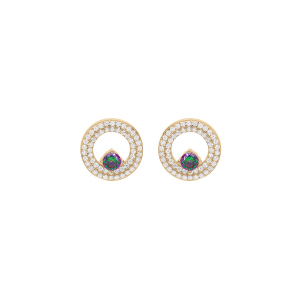 BOUCLES D'OREILLES TIGE VERMEIL RONDE OXYDE ARC EN CIEL MYSTIQUE CONTOUR OXYDES BLANCS SERTIS