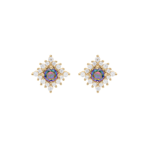 BOUCLES D'OREILLES TIGE VERMEIL OXYDE ARC EN CIEL MYSTIQUE ET OXYDES BLANCS SERTIS