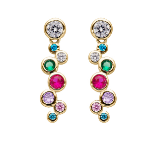 BOUCLES D'OREILLES TIGE VERMEIL ARTICULEE PENDANTE MULTICOULEUR