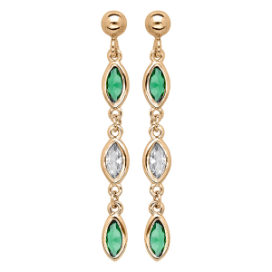 BOUCLES D'OREILLES TIGE VERMEIL 3 OXYDES SERTIS VERT ET BLANC