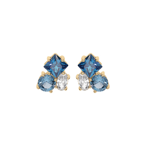BOUCLES D'OREILLES TIGE VERMEIL 3 OXYDES BLEUS ET BLANC SERTIS
