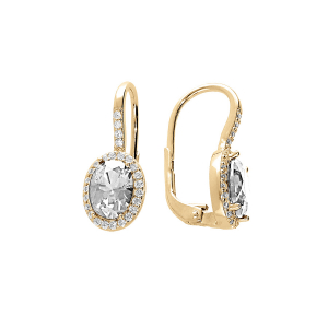 BOUCLES D'OREILLES VERMEIL DORMEUSE PIERRE CENTRALE BLANCHE SYNTHETIQUE ET CONTOUR OXYDES BLANCS SERTIS