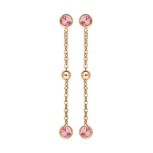 BOUCLES D'OREILLES TIGE VERMEIL PENDANTE 2 OXYDES ROSE SERTIS  ET 1 BOULE