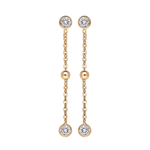 BOUCLES D'OREILLES TIGE VERMEIL PENDANTE 2 OXYDES BLANCS SERTIS ET 1 BOULE