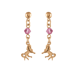 BOUCLES D'OREILLES  VERMEIL MOTIF CHEVAL PIERRE ROSE
